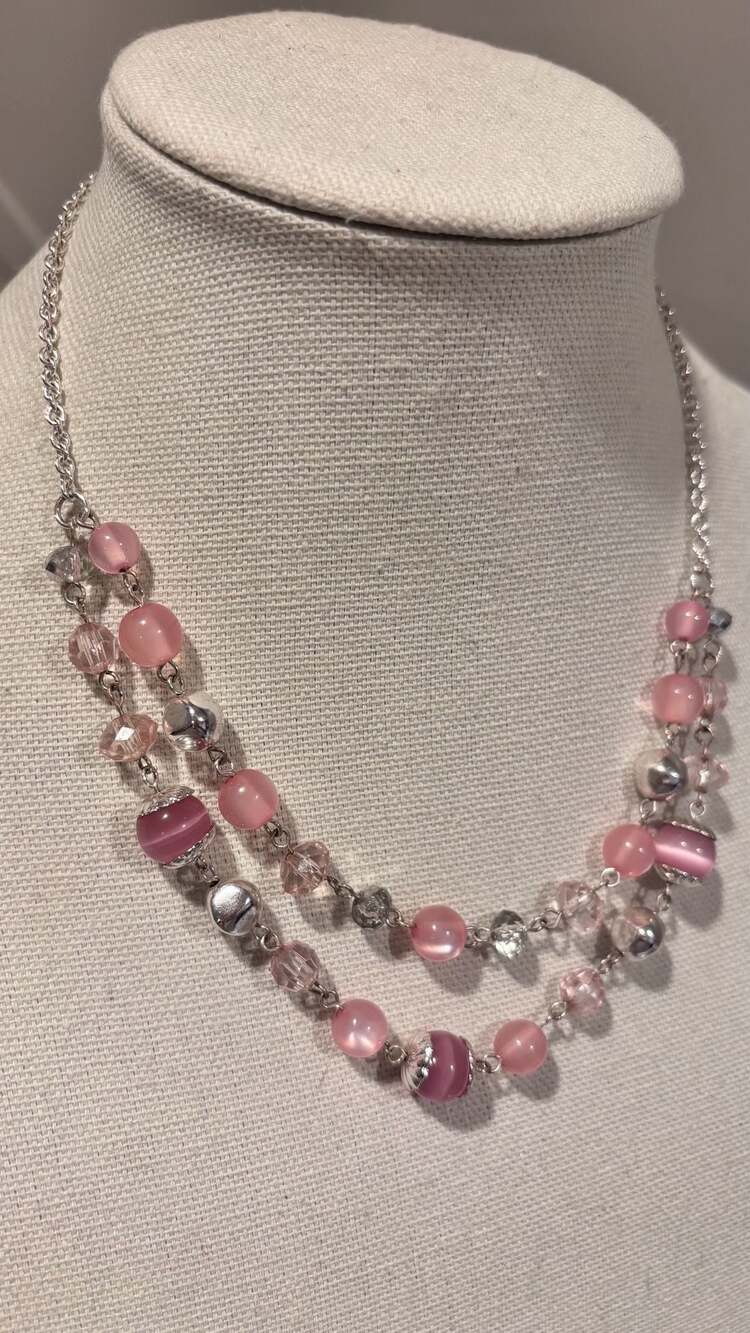Paparazzi Disco Date Pink Silver Beaded Multilayer Necklace - Picture 4 of 8